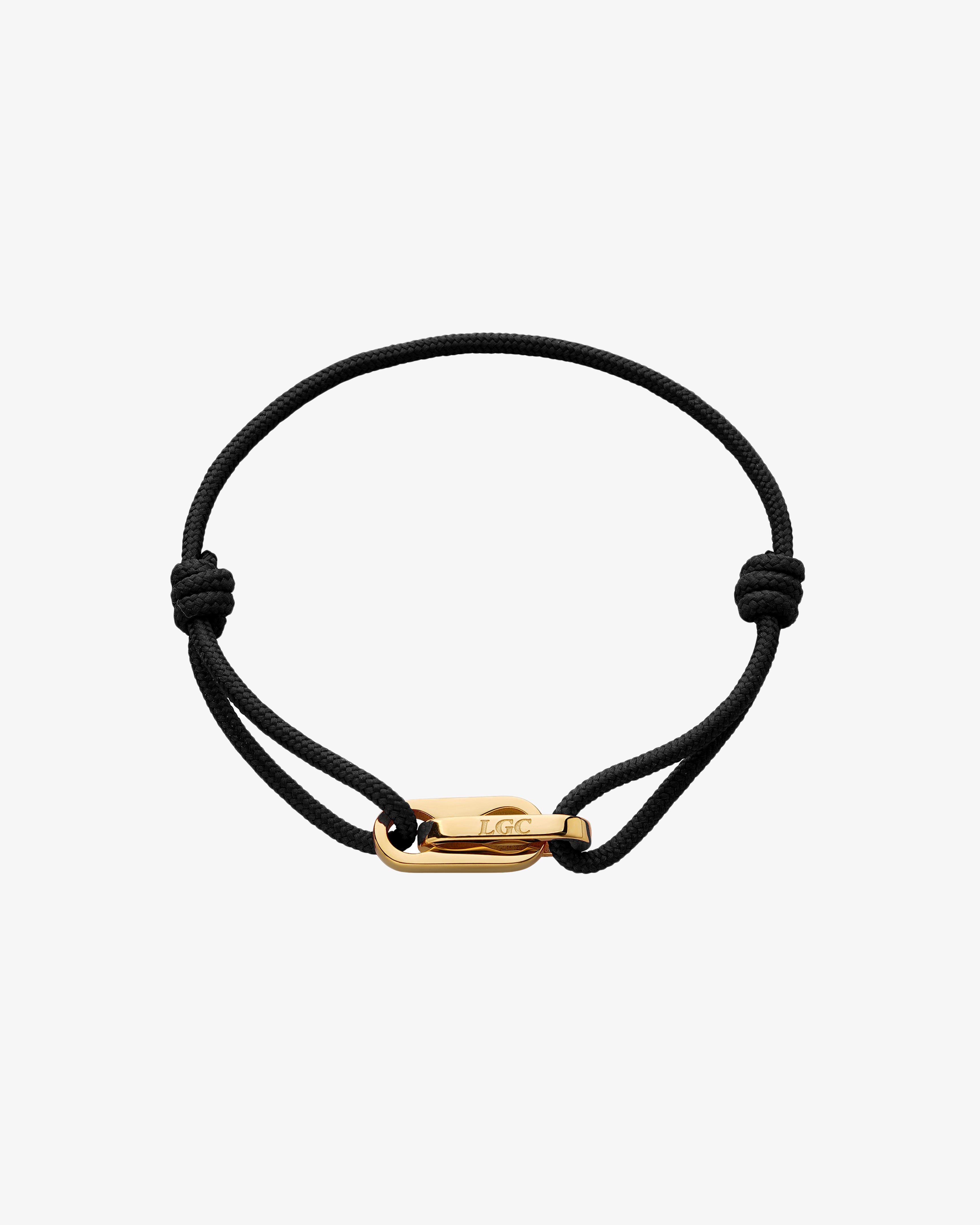 Gold clasp on black Atlantis bracelet with LGC engraving