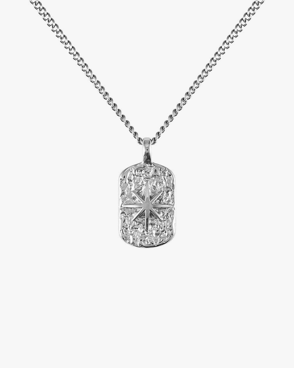 Collar plateado IBZ con larga cadena barbada y colgante rectangular de cristal con diseño de sol
