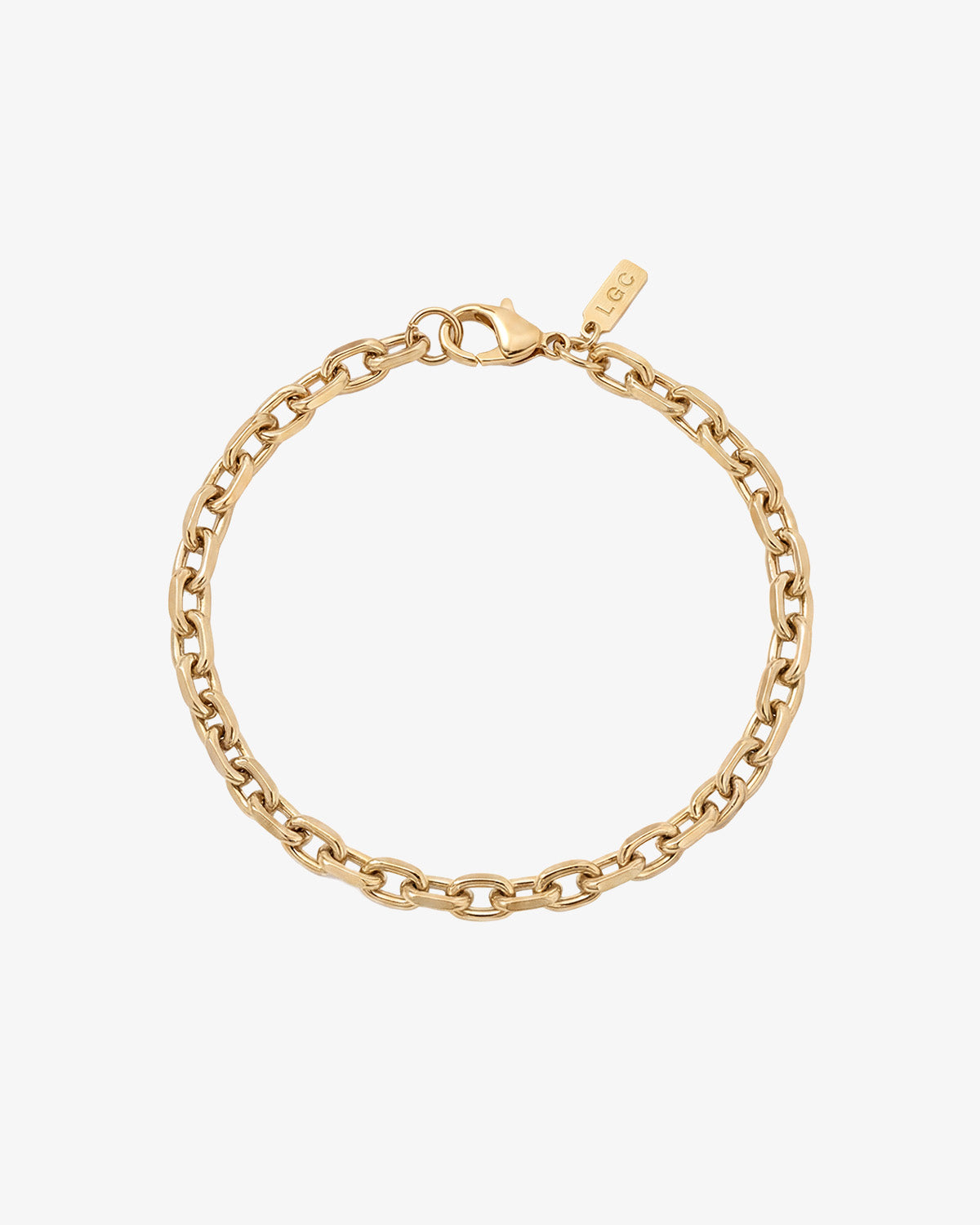 Gold chain bracelet with large links, lobster clasp, and adjustable extender