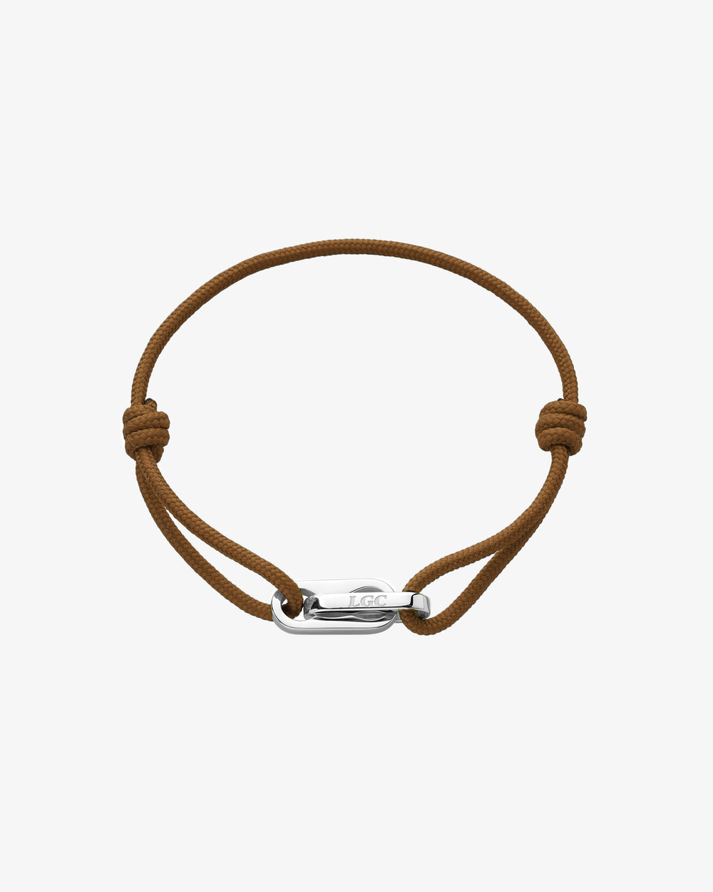 Atlantis silver bracelet with brown cord and a polished silver clasp engraved LGC.