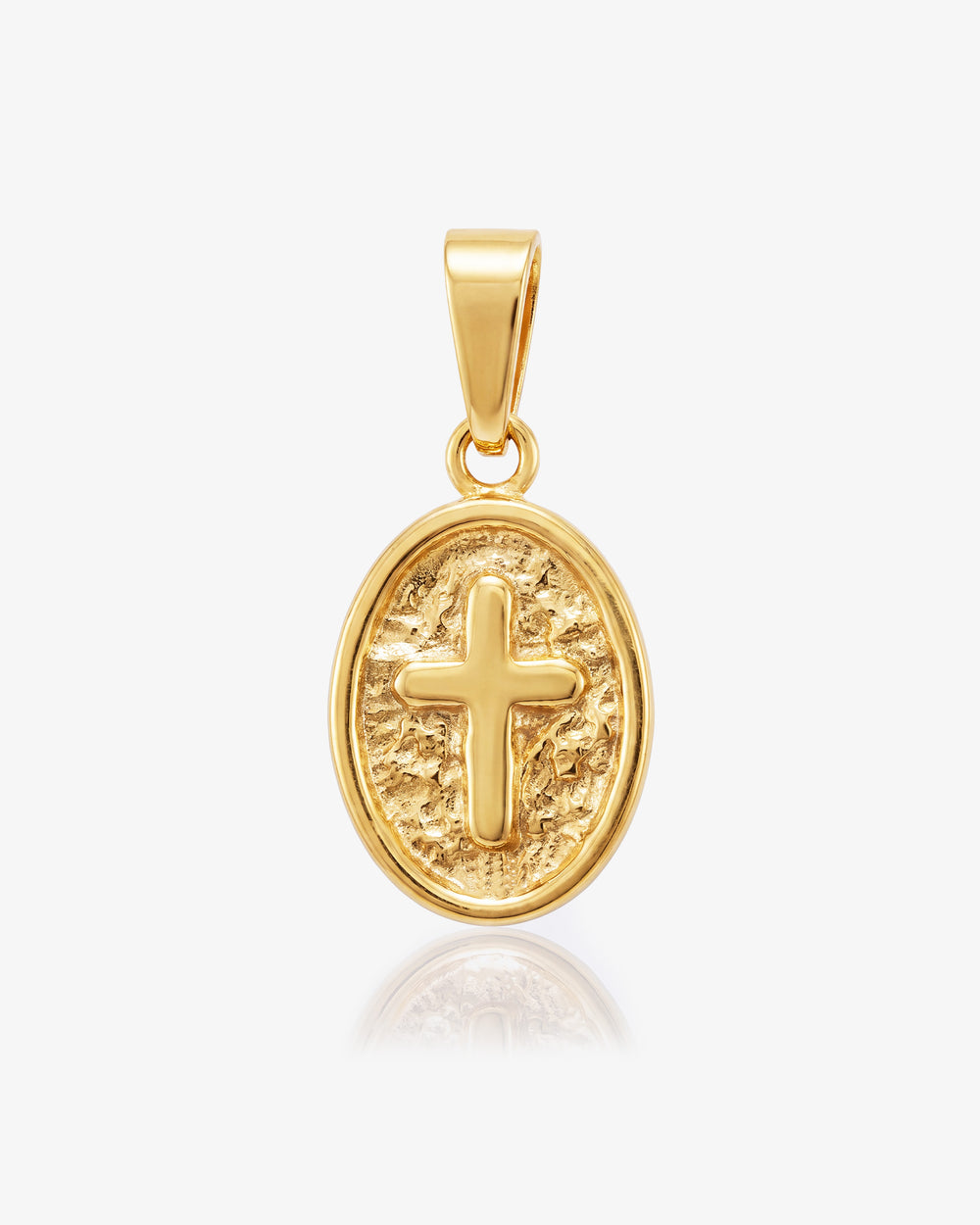 Gold mini oval cross charm pendant with smooth bail