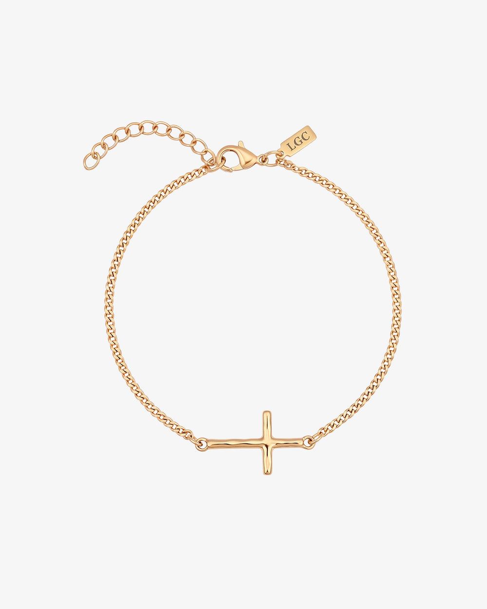 Pulsera dorada de cruz con cadena fina y charm central de cruz