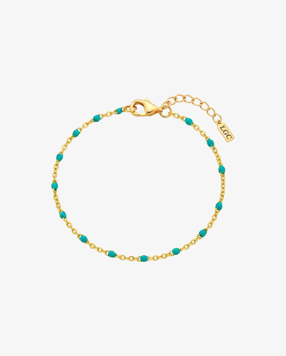 GEM GOLD BRACELET con cuentas turquesa en fina cadena dorada y largo ajustable