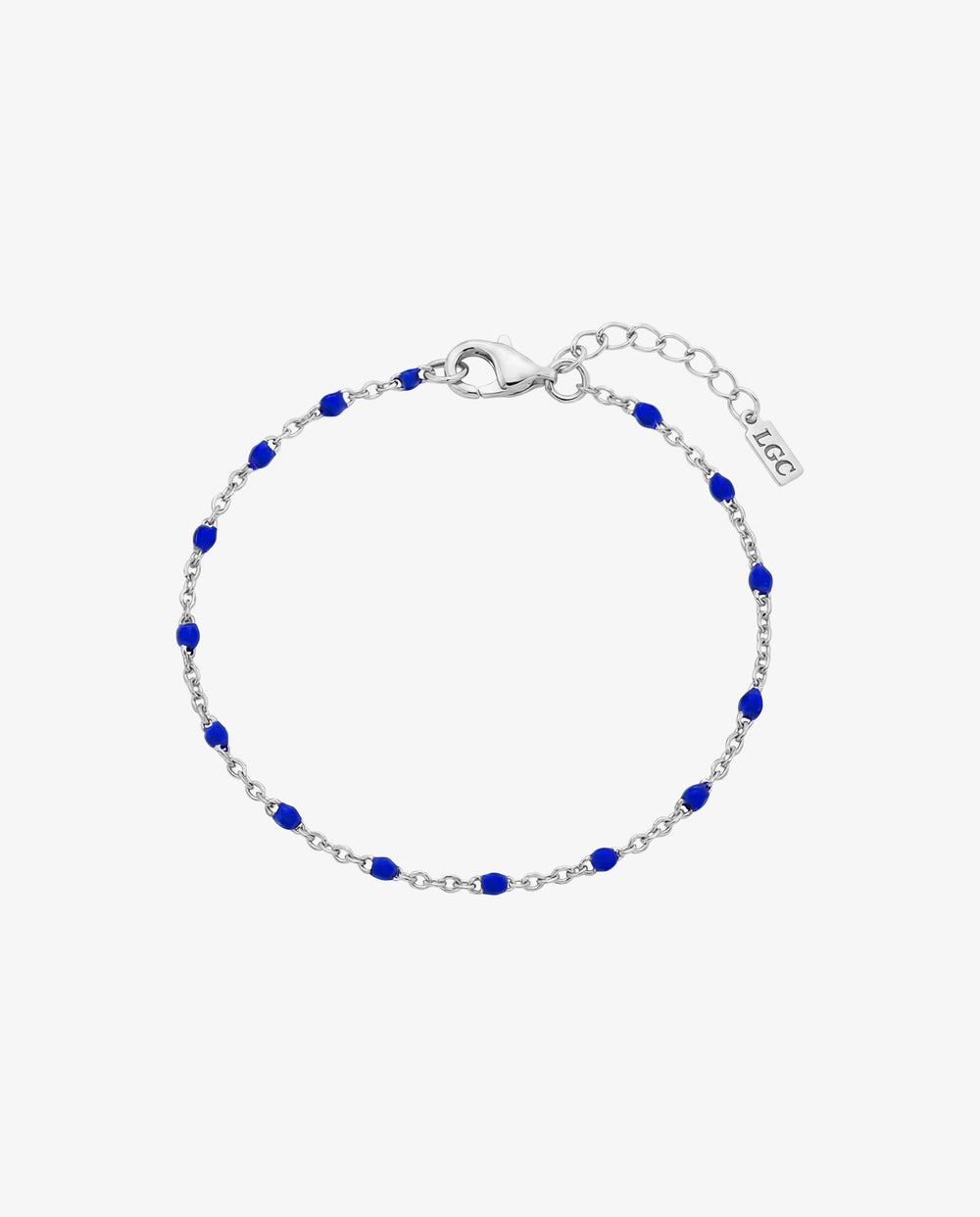 Pulsera plateada GEM con vivas cuentas azules en cadena plateada y cierre de mosquetón ajustable