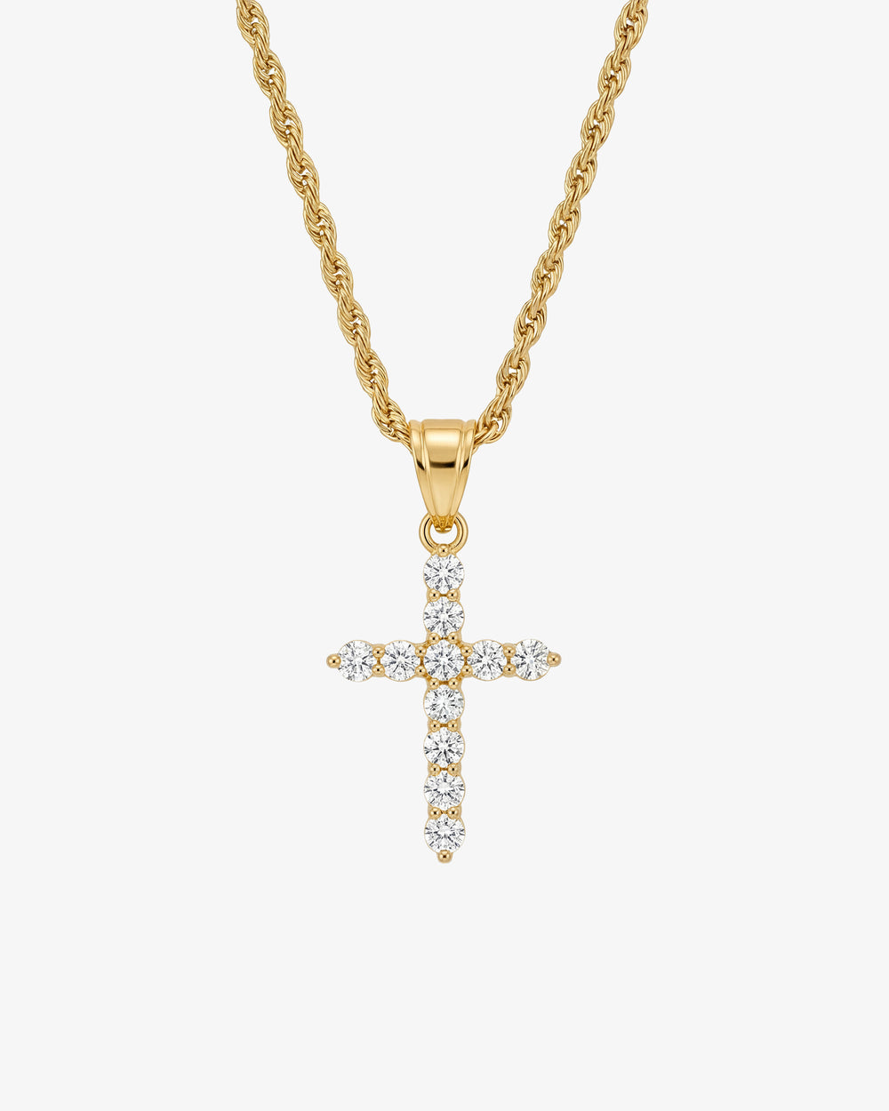 Collar con baño de oro con colgante de cruz de circonitas en cadena llamativa