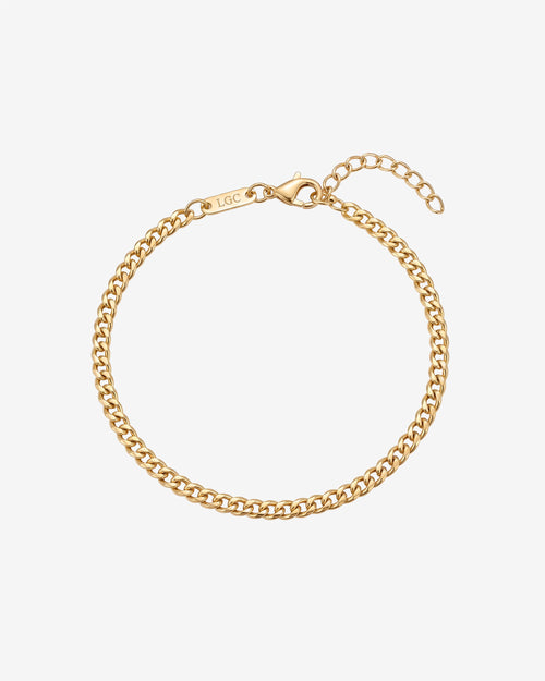 KUBU gold Cuban link bracelet close up with lobster clasp and adjustable extension