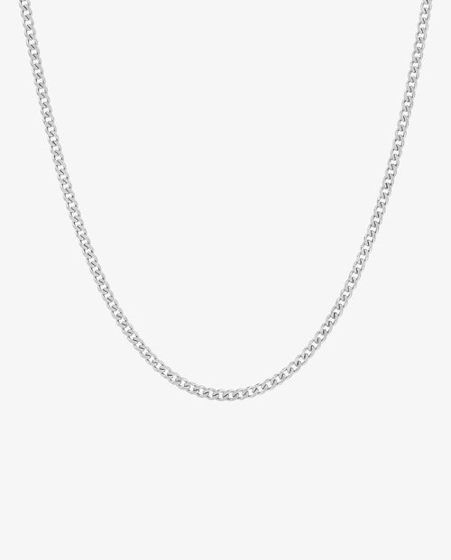 KUBU Silver Chain 3 mm minimalist Cuban link necklace on white background