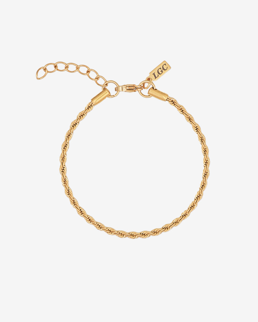 Pulsera dorada Lazio de refinada cadena de cuerda de 3 mm con largo ajustable de 17 cm más 3 cm