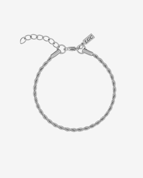 Lazio Silver Bracelet refined rope chain with adjustable extender on a white background