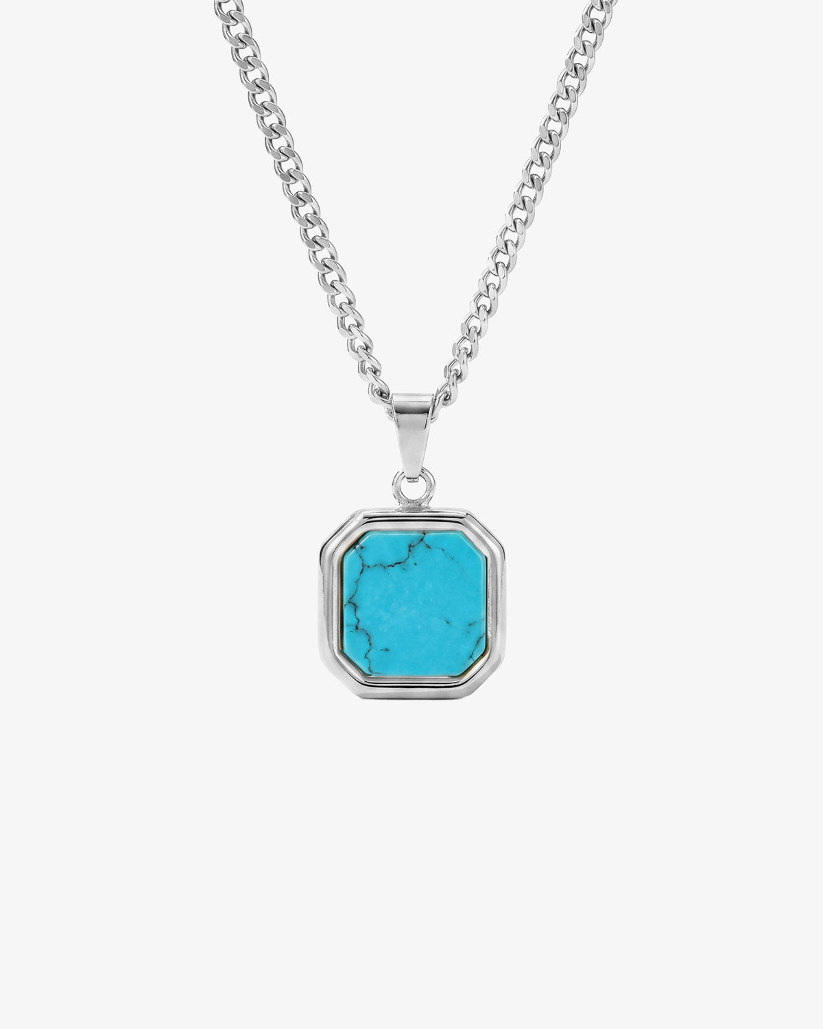 NOVA Silver Necklace with turquoise octagonal pendant on a white background