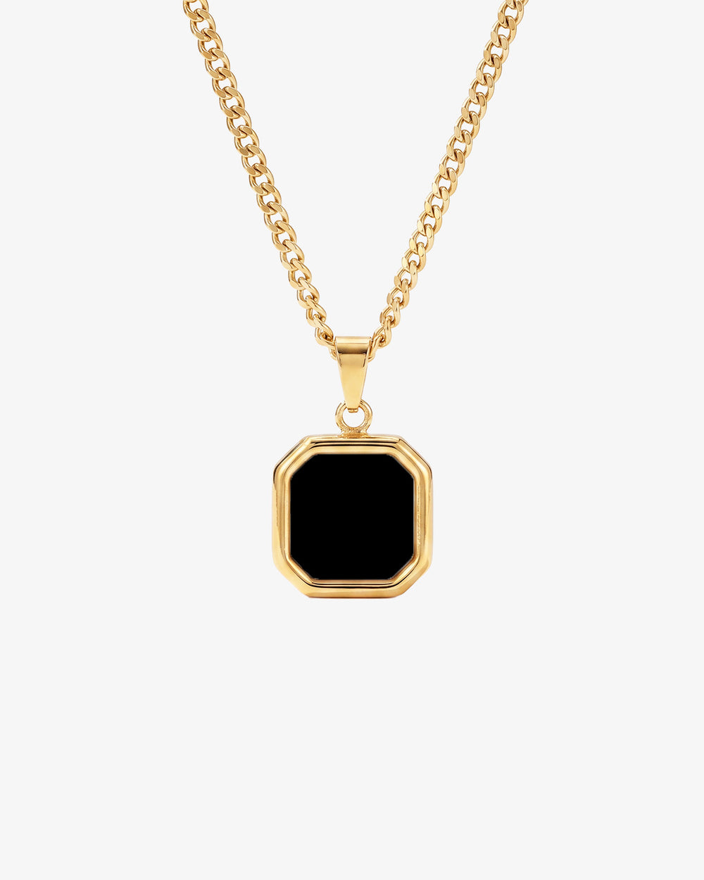 NOVA GOLD NECKLACE con colgante octogonal de ónix negro en cadena dorada gruesa