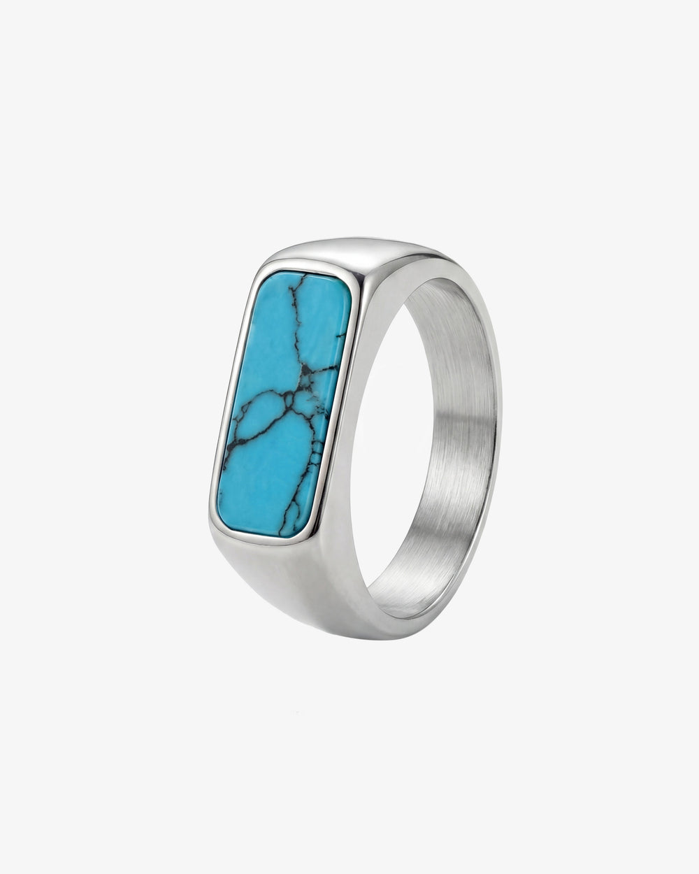 NOVA SILVER RING featuring a rectangular turquoise inlay set in a polished silver bezel