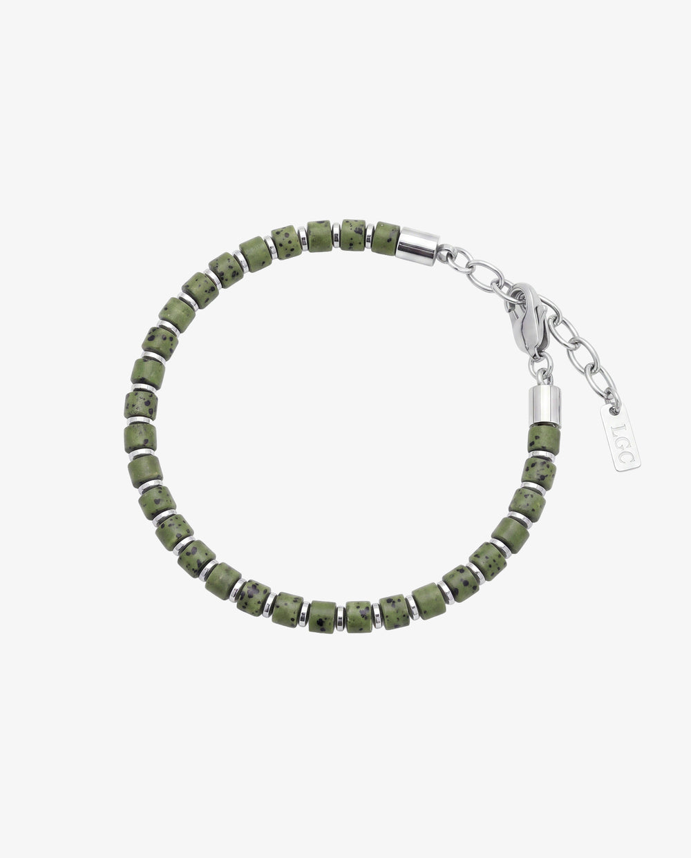 PULSERA STONE - GREEN LAVA PLATA