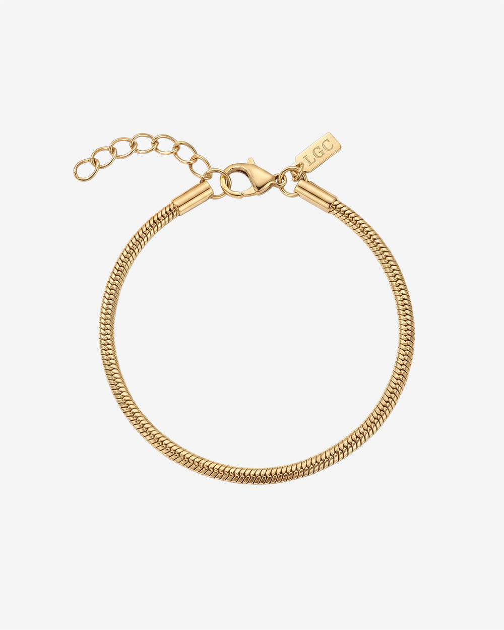 Primer plano de la pulsera dorada Sunset destacando la cadena de serpiente texturizada y el cierre