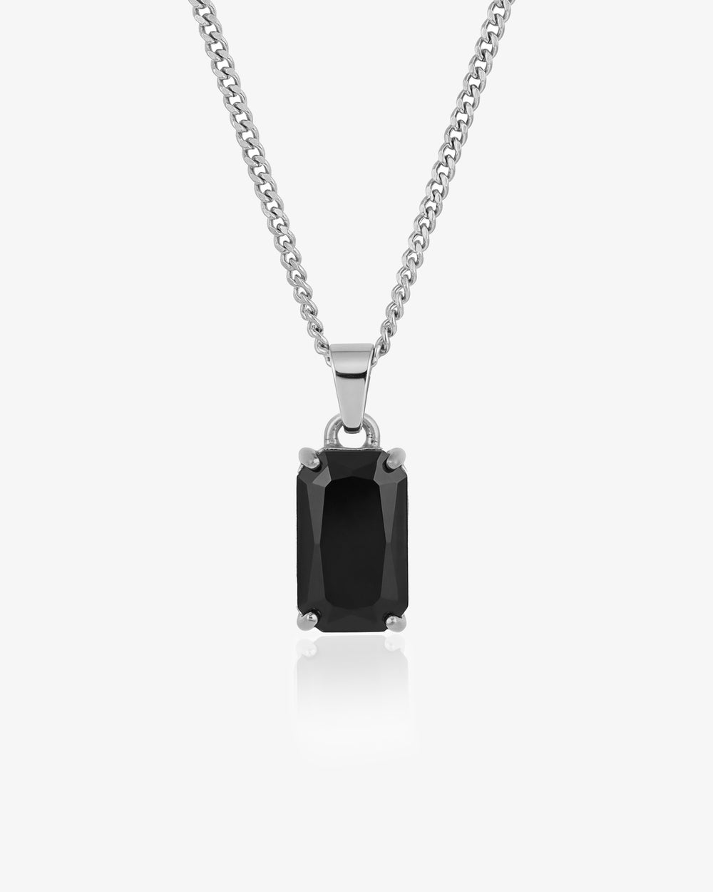 Collar plateado VOLT con colgante rectangular negro de 10x16 mm en cadena barbada gruesa