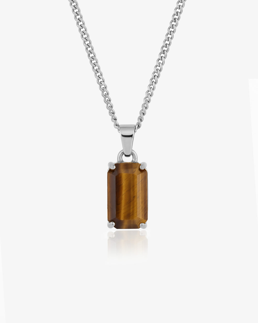 VOLT SILVER NECKLACE con colgante cuadrado de ojo de tigre en cadena plateada llamativa